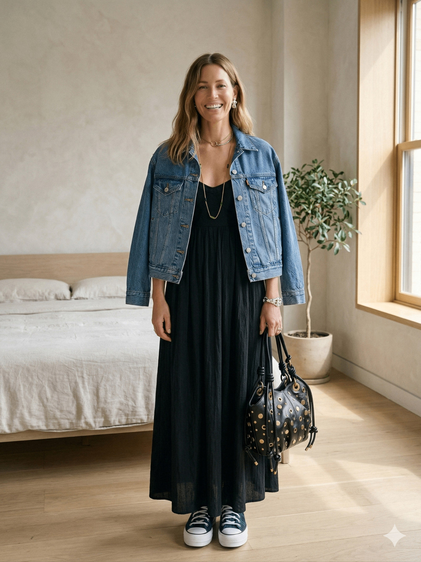 Vestido preto em look casual